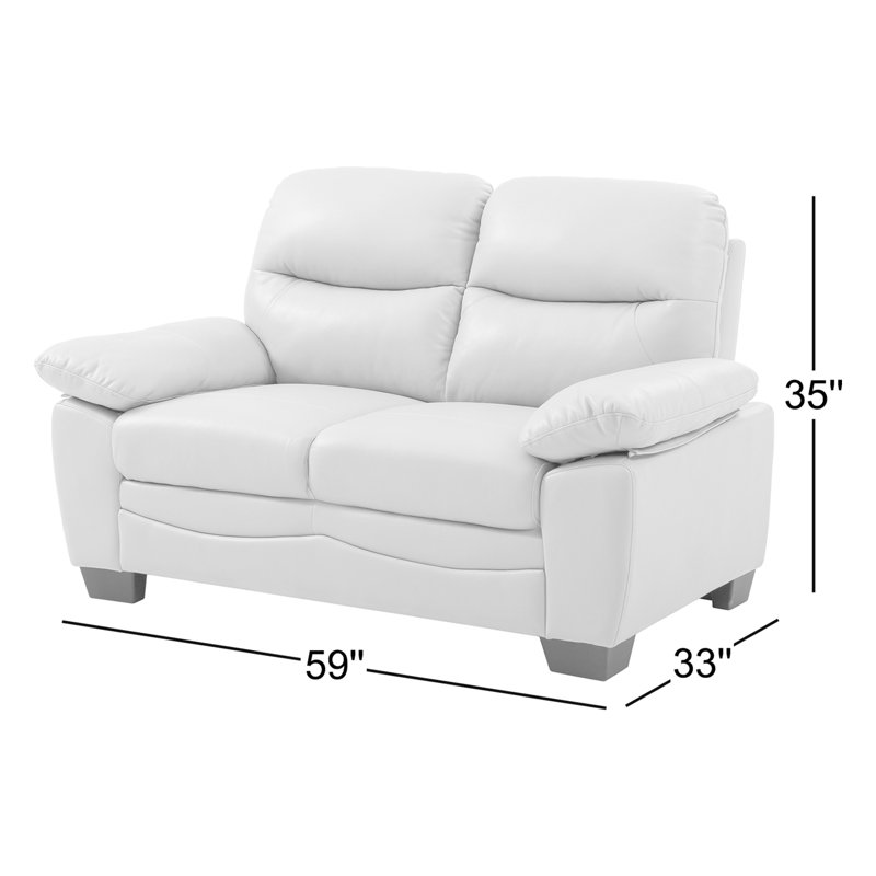 Mouton Faux Leather Pillow Top Arm Loveseat, Pearl Faux Leather, 35"H x 78"W x 33"D