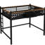 Lit mezzanine double en métal, de couleur noire, comprenant des échelles, des tablettes de rangement et une bibliothèque, adapté aux chambres à coucher, lit noir, équipé d'un coffre-fort pratique-11345344