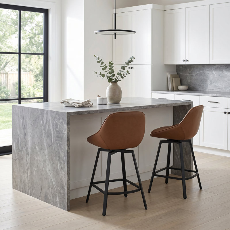 Modern Faux Leather Swivel Counter Stool, Brown