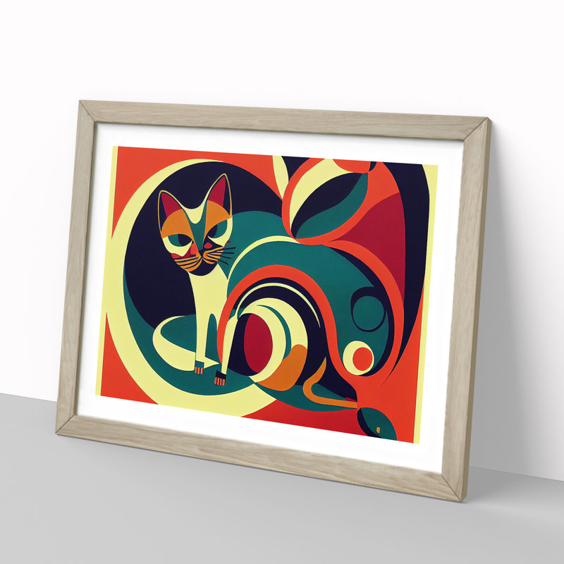 Cat Vol.3 Abstract - Framed Print, 46cm H x 64cm W x 2cm D, Oak Framed