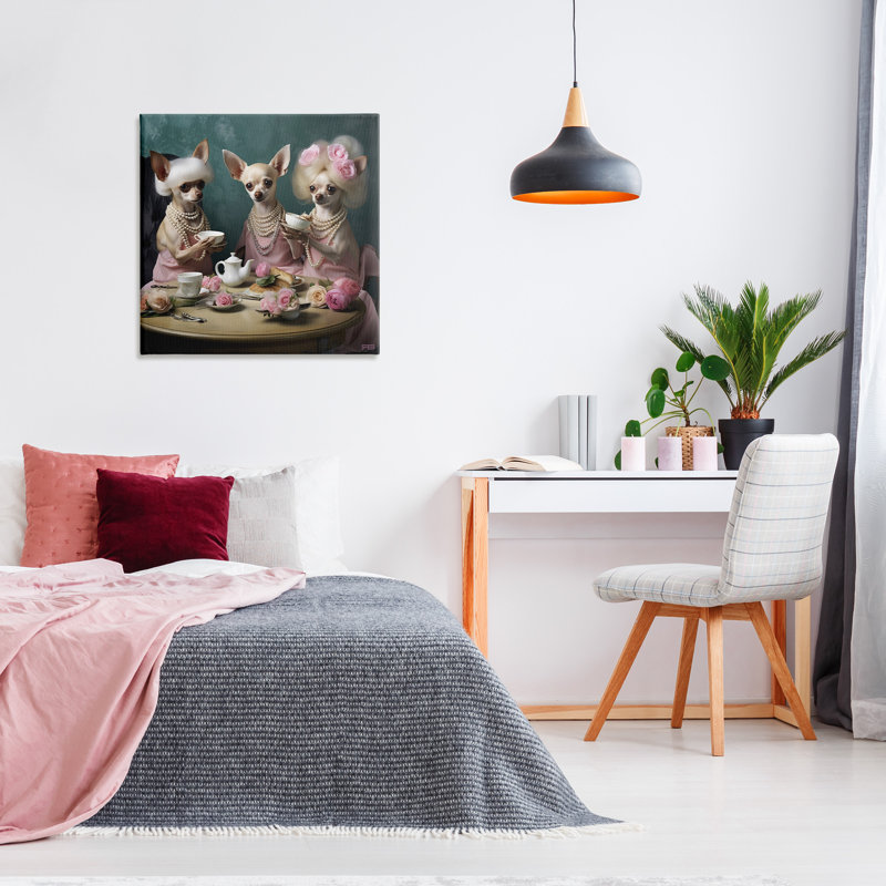 "Chihuahua Tea Party" par RB sur toile, H 30 po x l 30 po