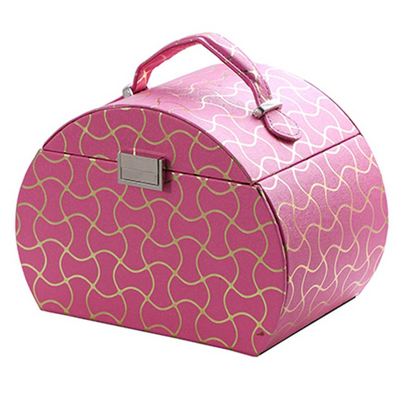  Boîte à bijoux de voyage avec rangement à 2 tiroirs et motif texturé ondulé, rose