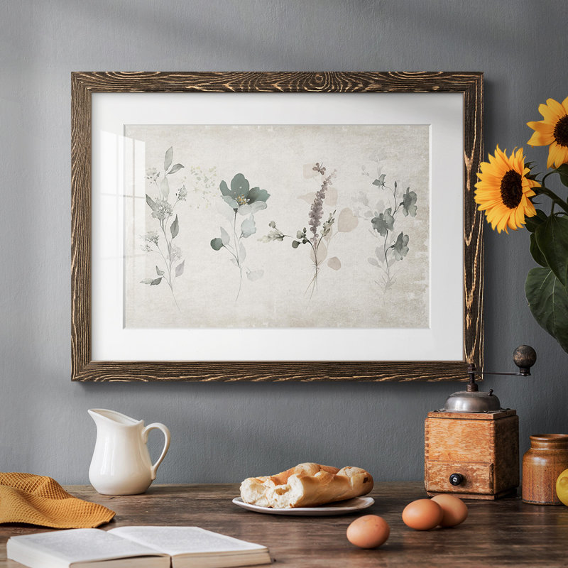 Composition vintage - Encadrée sous verre et sous passe-partout, grande décoration murale pour salon, Noyer