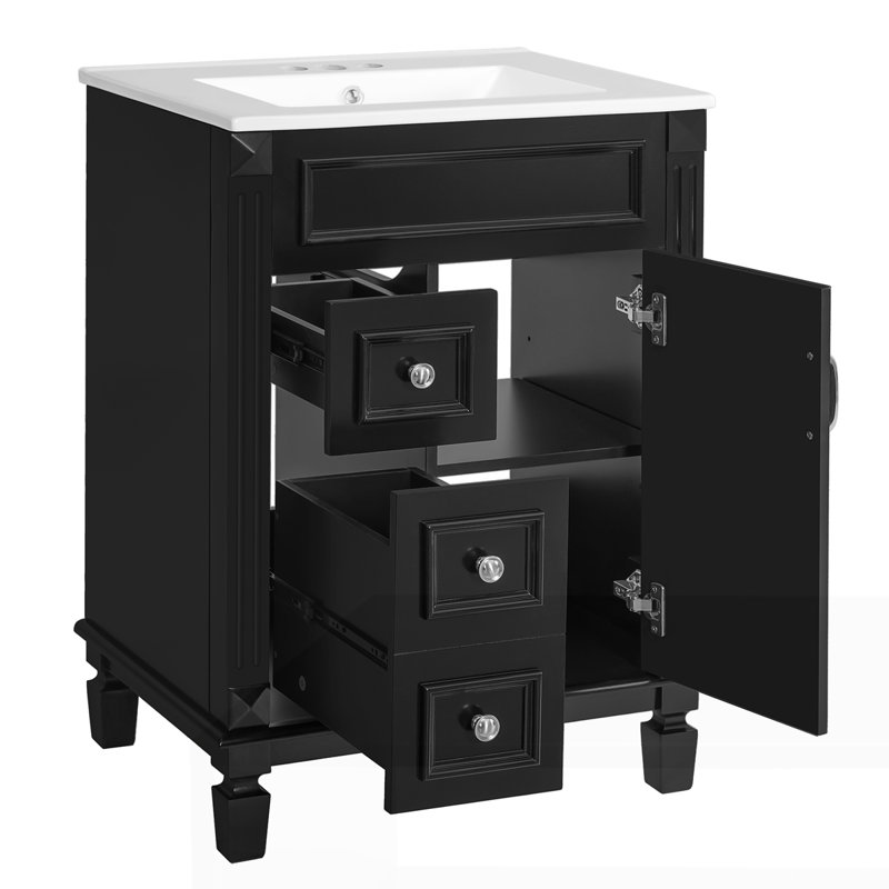 Meuble-lavabo 24 po avec lavabo en céramique, Noir
