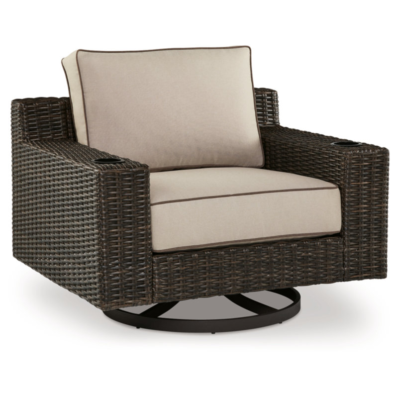 Beige and Brown Outdoor Swivel Lounge Chair with Cushions