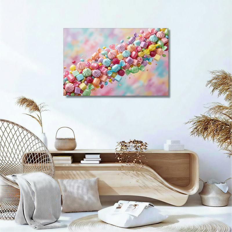 Assortiment de bonbons et de guimauves sur fond doux, H 20 po x l 30 po