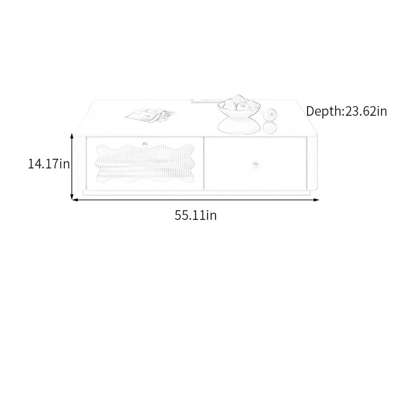 Table basse avec rangement en verre Luxury, H 14,17 po x L 55,11 po x l 23,62 po