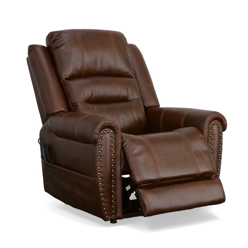 Guelph Upholstered Lift Assist Power Recliner, Pumpernickel Brown Split Grain Pebbled Leather