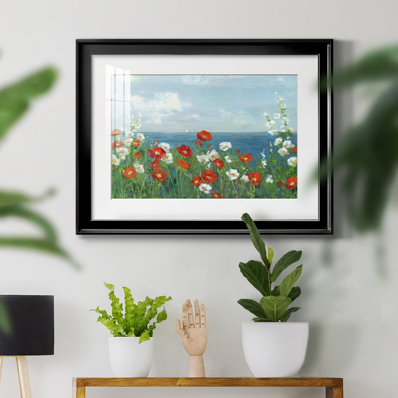 À travers les fleurs - Peinture encadrée, H 26,5 po x l 36,5 po x P 1,5 po, Papier avec cadre noir
