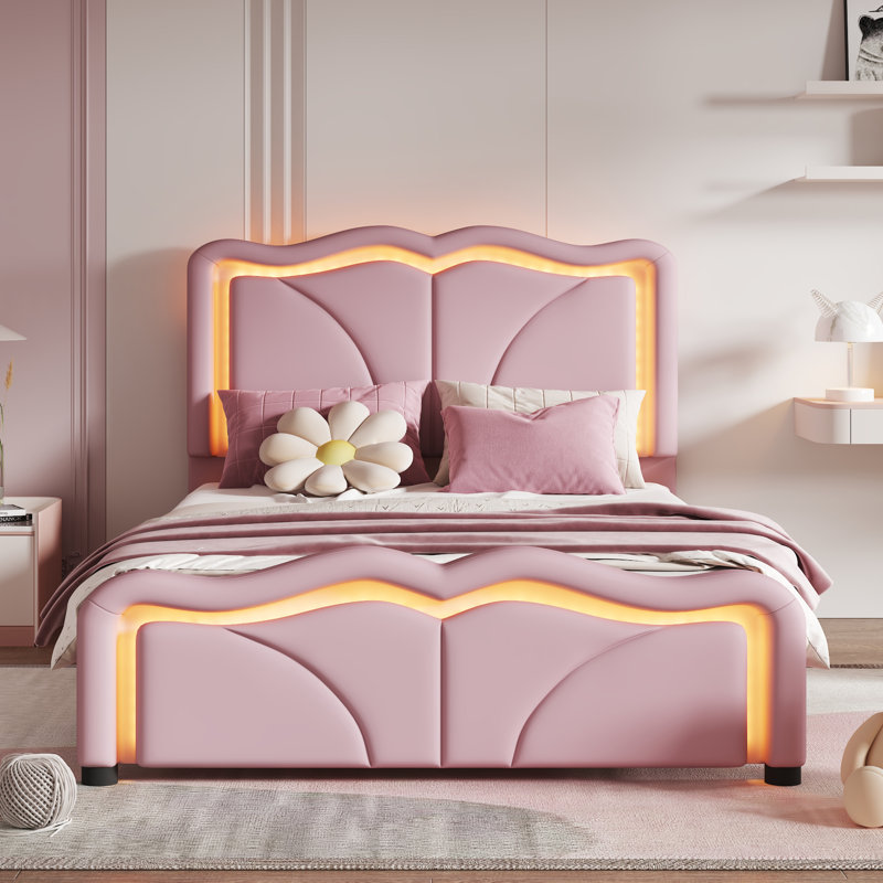 Lit double rembourré en polyuréthane rose, Lit double, Rose