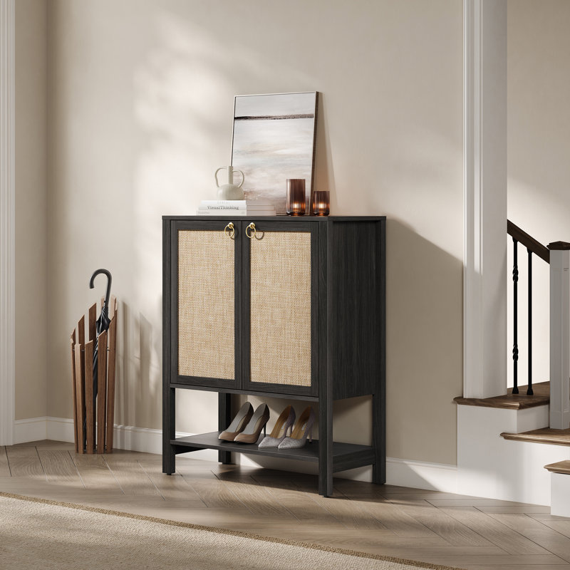 Pomodoro Boho Shoe Cabinet with Adjustable Shelves, Obsidian, Individual