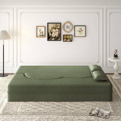 Canapé-lit moderne avec 2 coussins, canapé-lit en velours côtelé rembourré et rembourré de mousse, matelas pliant de 15 po pour le salon, lit d'invité, sans assemblage requis, vert