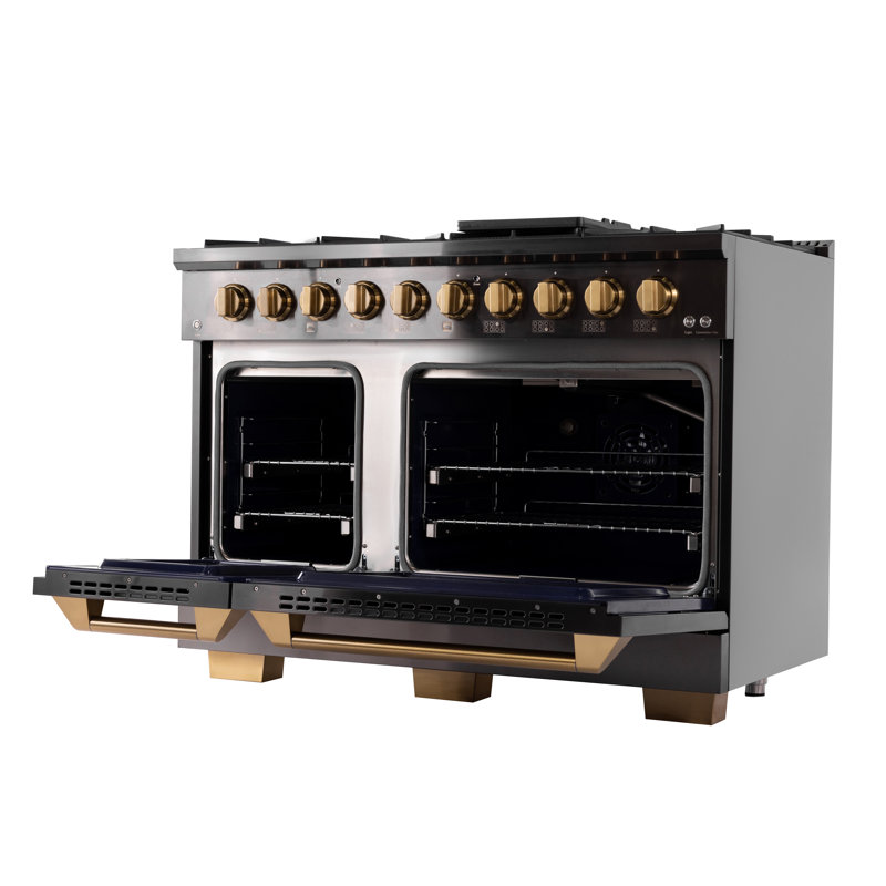 KUCHT 48 in. 6.7 cu. ft. 8-Burners Propane Gas Double Oven Gas Range in Gemstone + Wall Mount Range Hood 