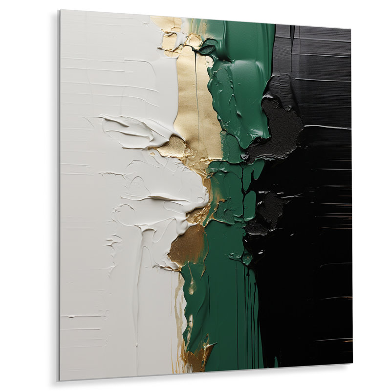 Encre dorée verte et noire - art mural abstrait en métal, H 40 po x l 30 po x P 1,5 po