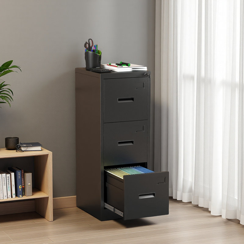 3 Drawer Metal Vertical File Cabinet With Lock And Card Slot Office Home Vertical File Cabinet For A4 Legal/Letter Size Narrow File Cabinet Locked,Assembly Required
