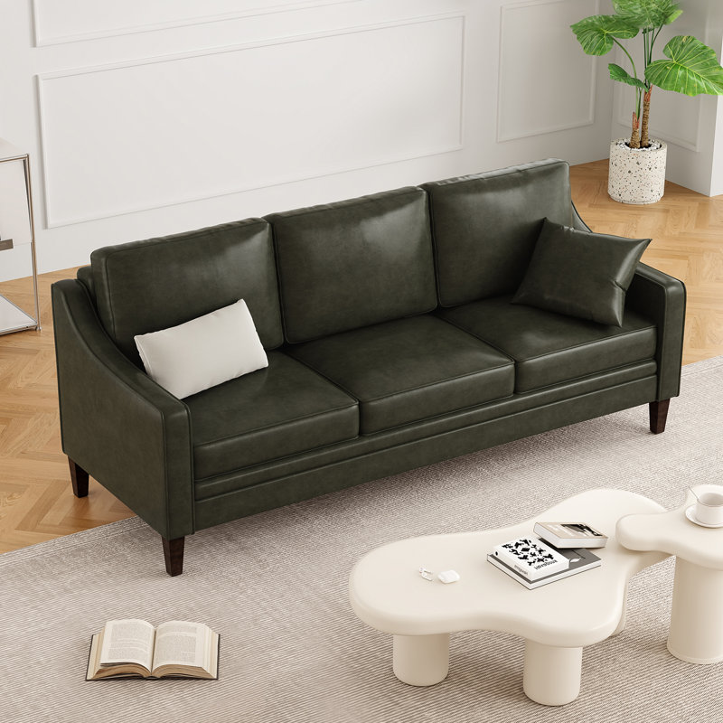 Fauman 78.75'' Faux Leather Sofa, Green Faux Leather