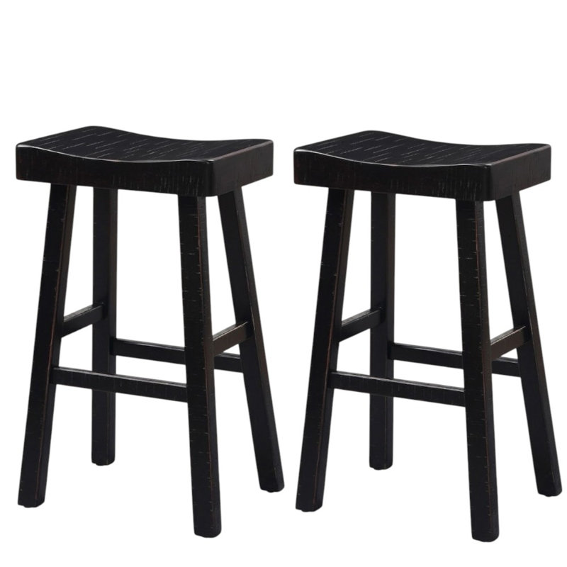 Biasca 29 po H 2 tabourets de bar en bois sans dossier noir avec siège en bois, Noir, 29"