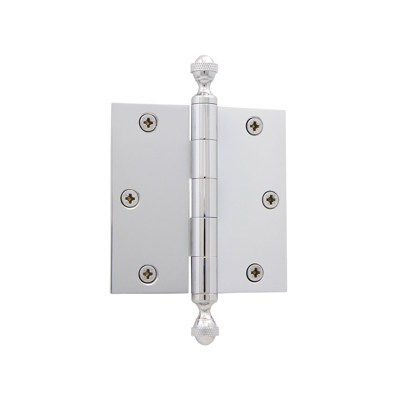 3.5'' x 3.5'' Brass Butt Bearing Hinge, Bright Chrome