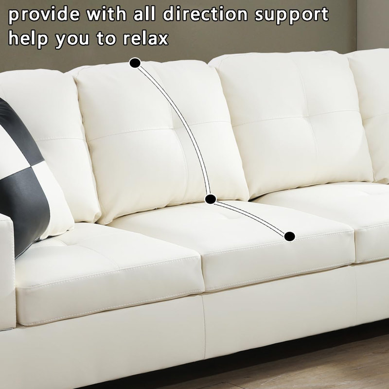Bawan Faux Leather L-Shaped Sectional, Right Hand Facing, White Faux Leather