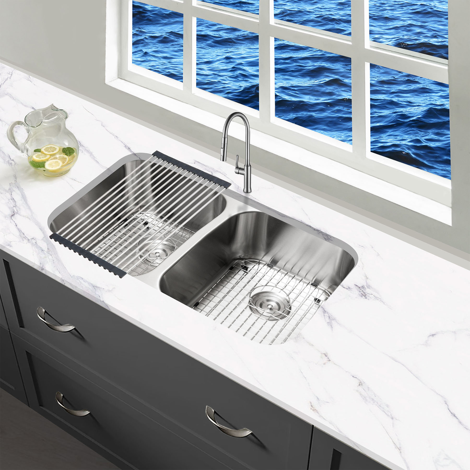 KBFmore 23 L x 18 W Undermount Kitchen Sink with Strainer and Bottom Sink  Grid
