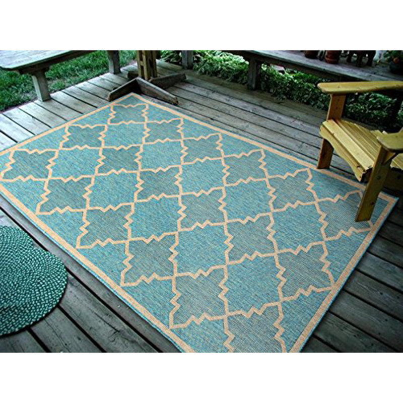 Tapis intérieur/extérieur bleu/beige à treillis géométrique à tissage plat Boutte, Rectangle 6 pi 7 po x 9 pi 7 po