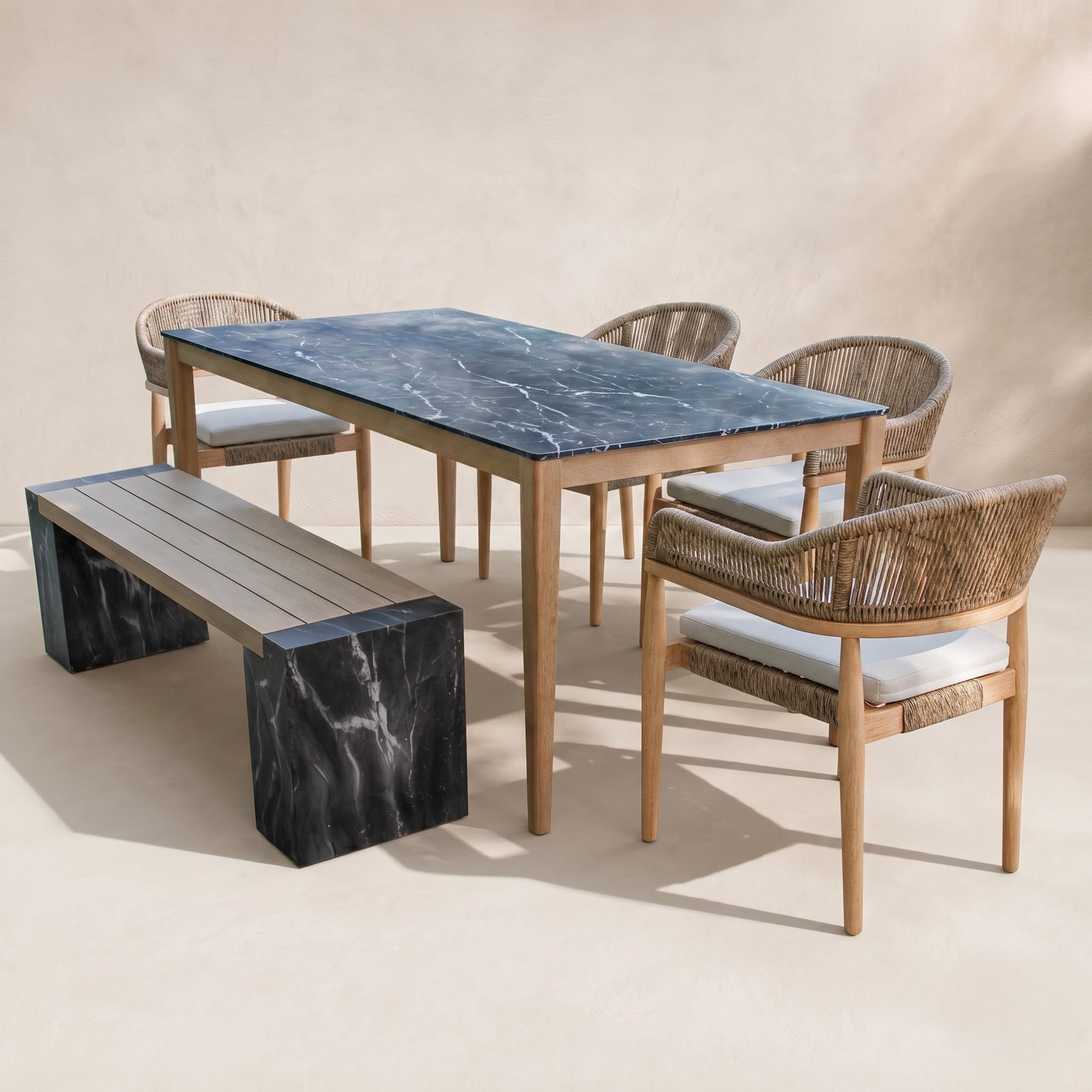 Posey 36" Patio Dining Set, Natural Wood