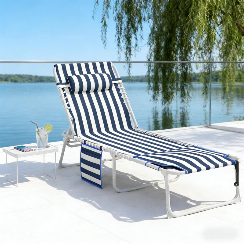 Chaise longue pliante, Bleu / blanc