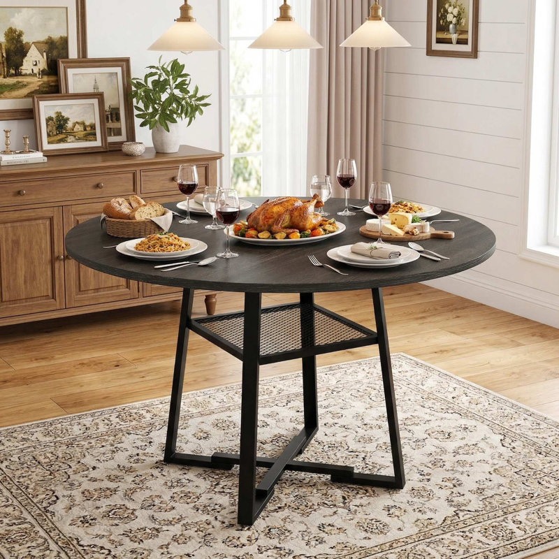 Table de salle à manger moderne et ronde pouvant accueillir 4 à 6 personnes, Noir