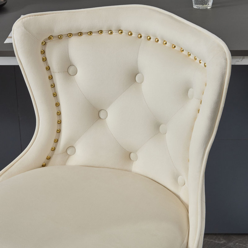 Swivel Upholstered Adjustable Counter Stool With Tufted Backs Set of 4, Gold, Cream