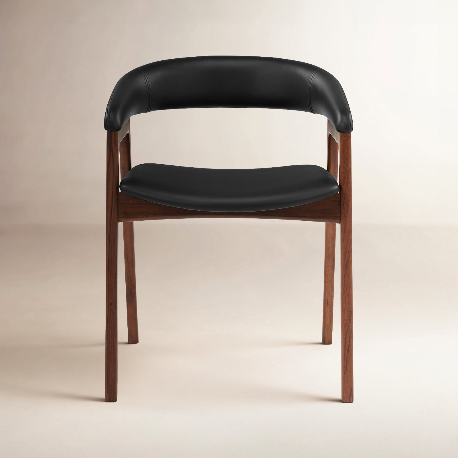 Mads Genuine Leather Oak Dining Armchair, Black, Walnut