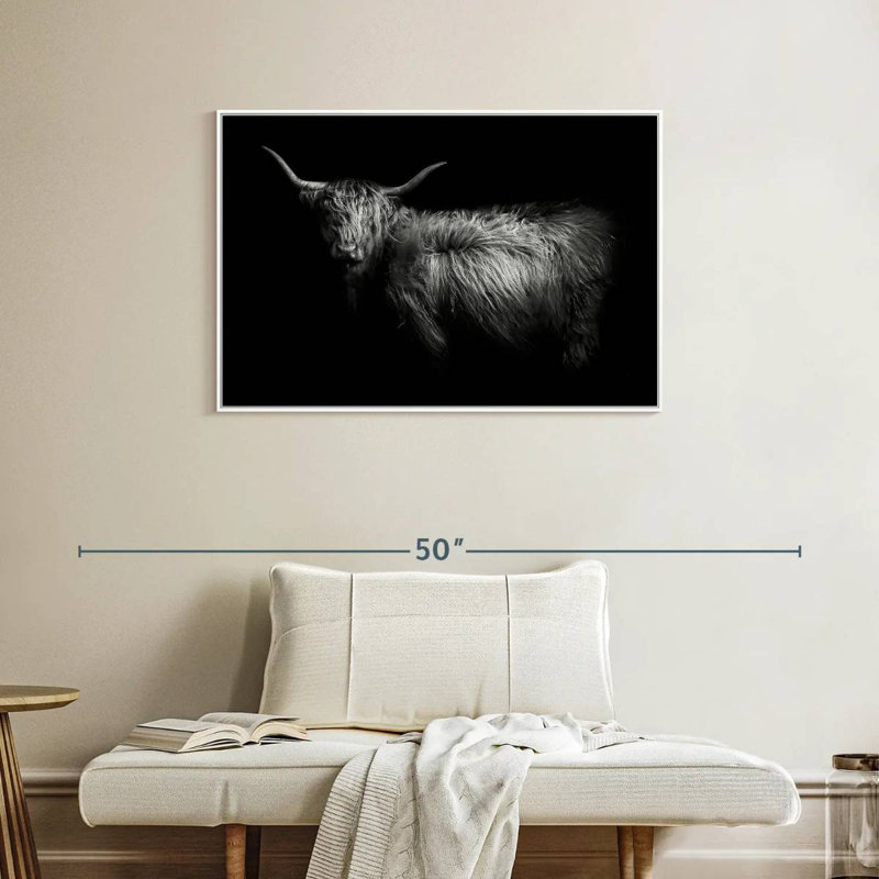 Hello Highland Cow, Cadre flottant blanc, 37 po x 25 po