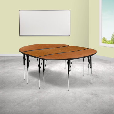 Goddard 3 Piece 86" Oval Wave Flexible Thermal Laminate Activity Table Set with Height Adjustable Legs