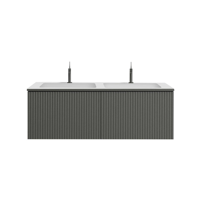 Ensemble de meuble-lavabo double mural 48 po Aleemah, Gris