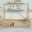 Full Size Rubber Wooden Frame Material Tent-Shaped Floor Bed Frame,With Guardrails,Slats And Door