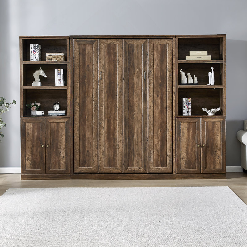 Kailer Murphy Bed With A Desk, Queen, 1 Bed, 1 Side Cabinet Storage Shelf, Brown