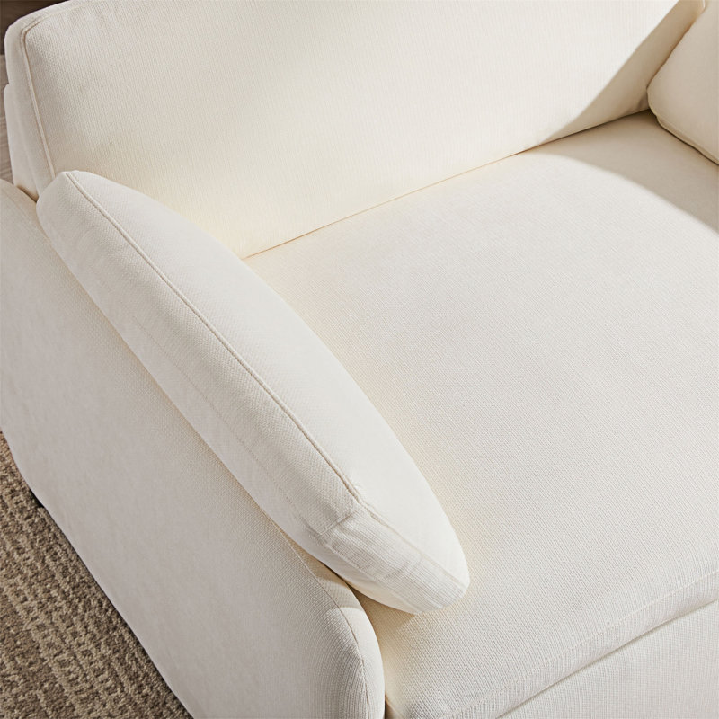 Chaise rembourrée avec accoudoirs et coussins, Crème