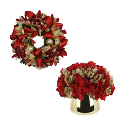 Joskar 32" Holiday Hydrangea Wreath and Floral Arrangement