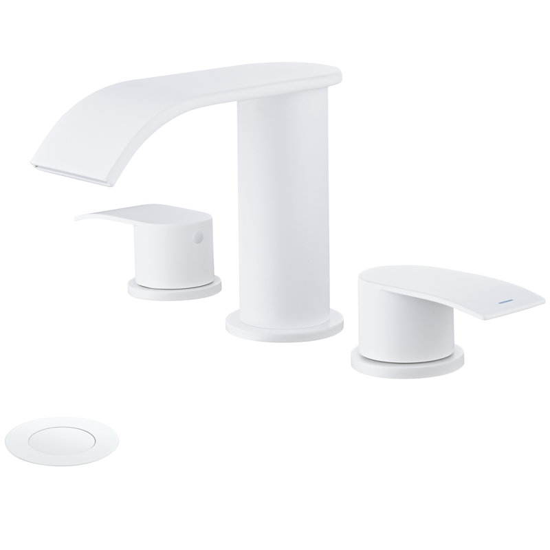 8 in. Widespread Double Handle Waterfall Bathroom Sink Faucet with Pop Up Drain, White