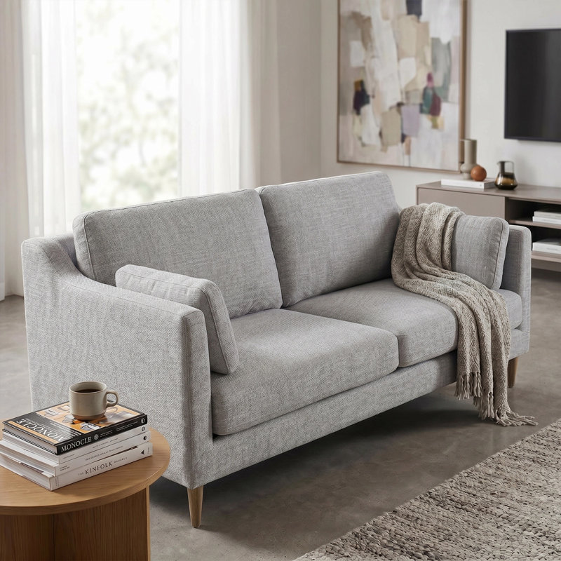 Taelan 78"W Modern Upholstered Loveseat Sofa, Removable Cushion & Oak Wood Legs