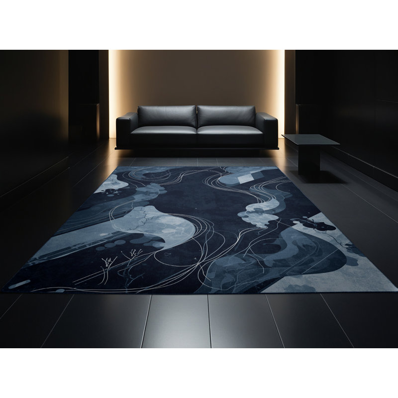 Tapis éclectique abstrait gris délavé à la machine Elida Baba Yaga, 3 X 5