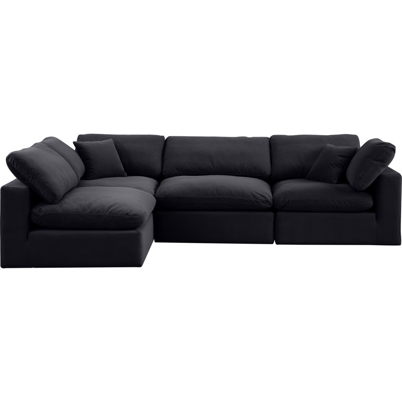 Hulene Velvet L-Shaped Sectional Reversible, Black Velvet