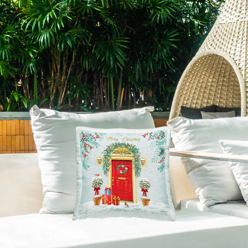 Coussin d'extérieur «Merry Christmas Winter Doorway» par Jane Sunner