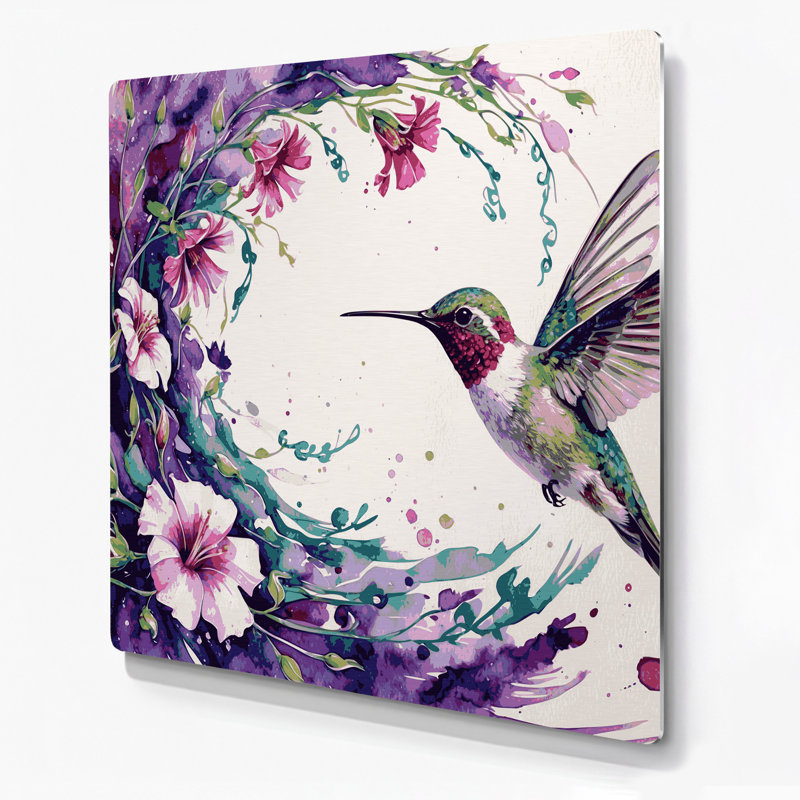 Art mural en métal, oiseaux, rubis à gorge rubis, H 144 po x l 144 po x P 0,05 po