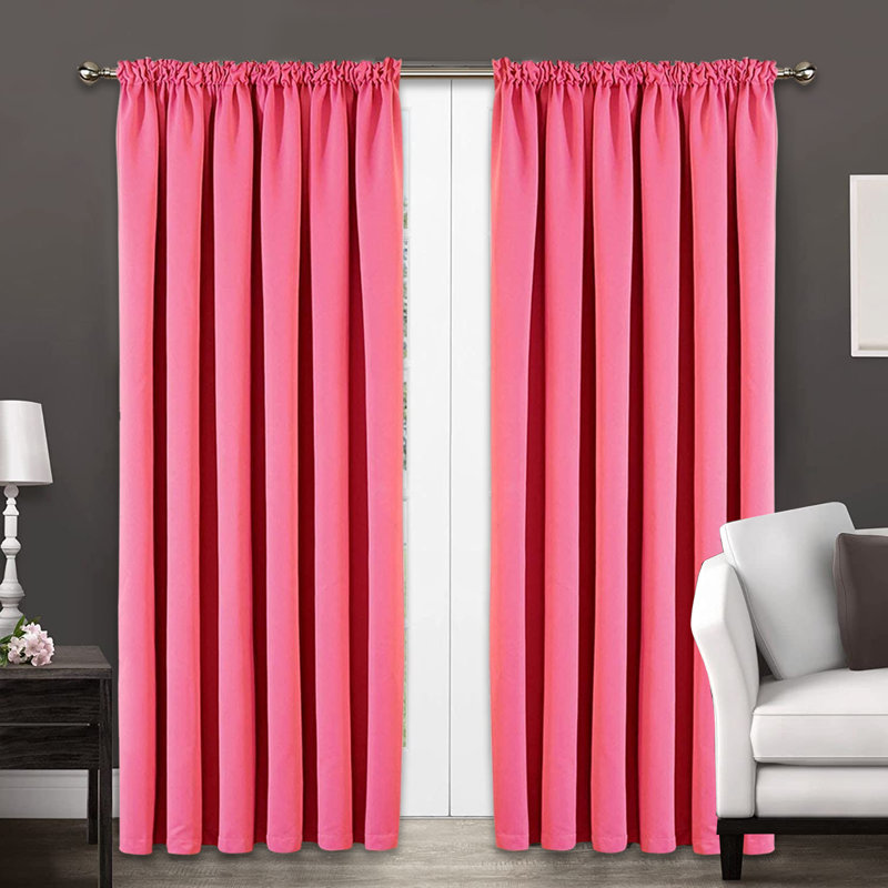 Frantzy Thermal Blackout Curtains Pencil Pleat Ready Made Pair Curtain Panel + Tie Backs, Width 228 x Drop 228cm, Pink