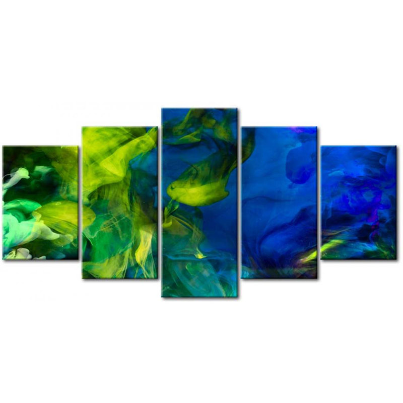 Dance Of Colors - 5 Piece No Frame Print on Canvas, 100cm H x 200cm W, Green/Blue