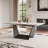 63''-94.5'' Extendable Stone Dining Table for 4-8, Modern Rectangle Dining Table with Black Stainless Steel Base
