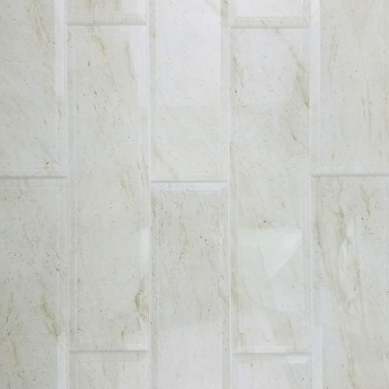 Nature 4 in. x 16 in. Marble Look Glass Beveled Large Format Subway Decorative Kitchen & Bathroom Wall Tile