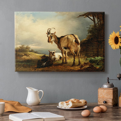 Chèvres dans un paysage - Peinture sur toile tendue par Gauermann - c. Milieu du 19e siècle