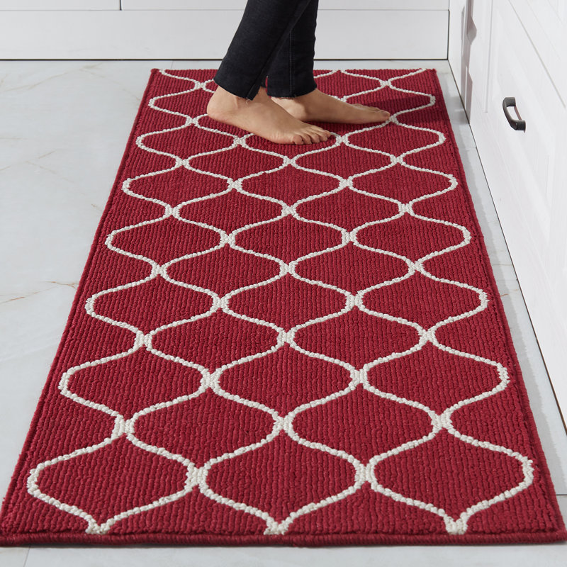 Non-Slip Kitchen Mats, Super Absorbent & Stain Resistant Washable Floor Rug Set for Kitchen, Laundry, Sink, Red