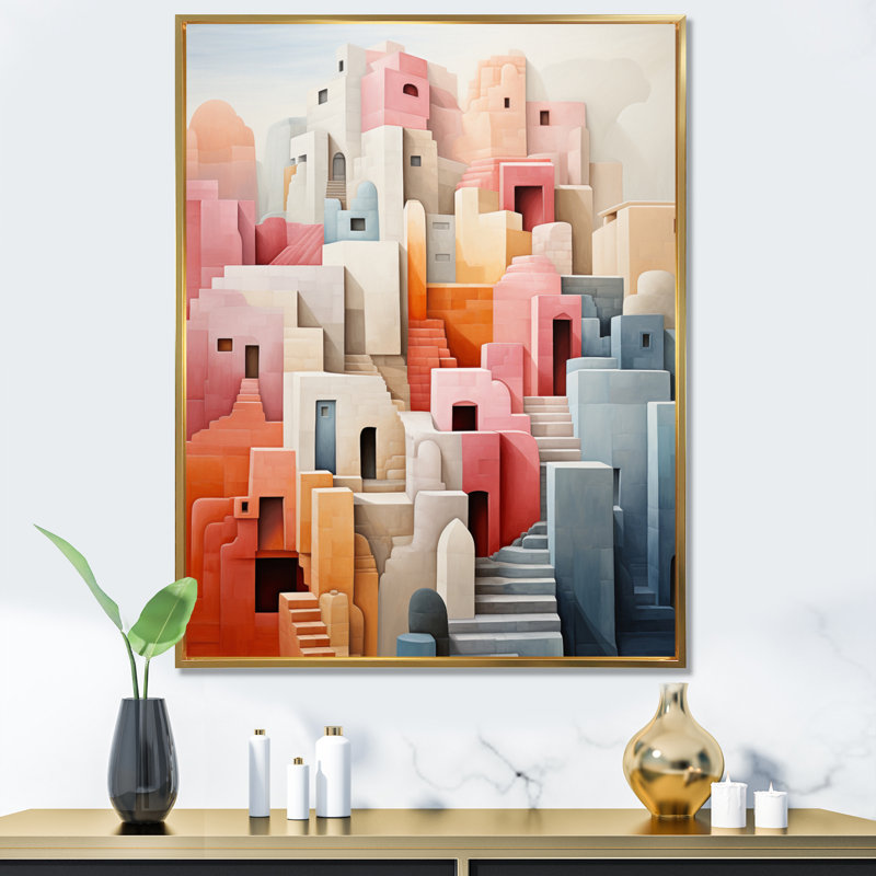 Magilton Constructivism Construit Horizons IX - reproduction sur toile, Cadre flottant doré, H 44 po x l 34 po x P 1,5 po